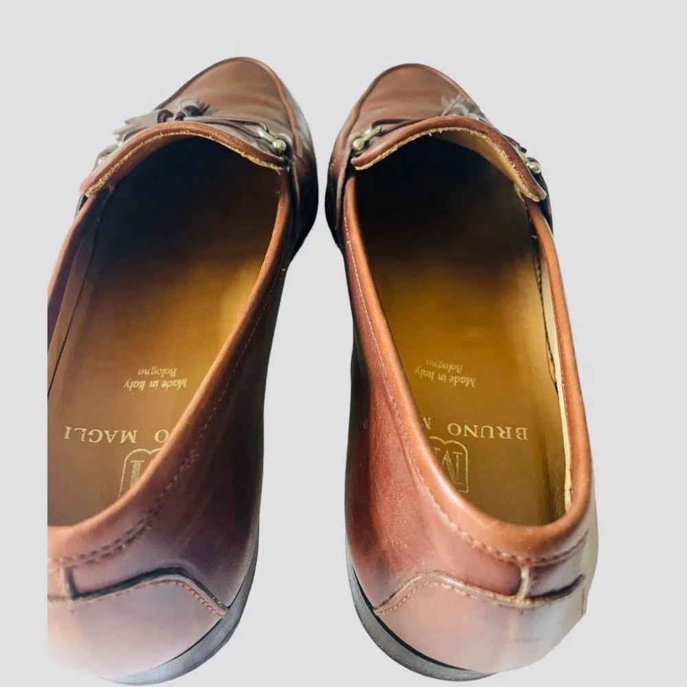BRUNO MAGLI COGNAC TASSEL LOAFERS SIZE 10.5 M